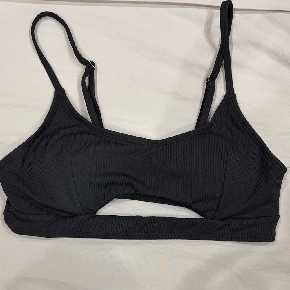 Cupshe Black Ribbed Bikini Top
